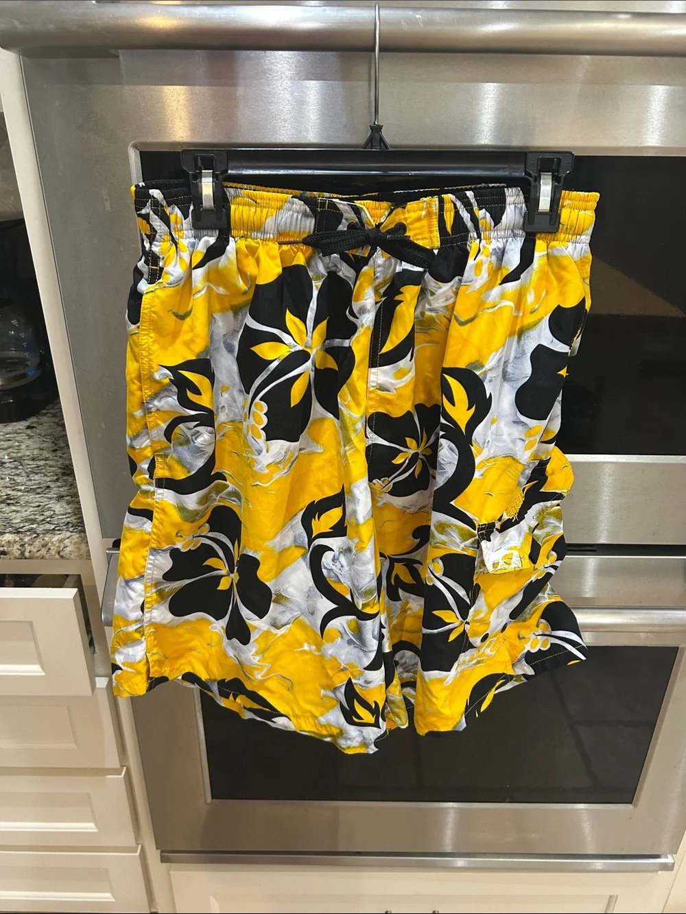 Speedo Yellow Black White Floral Swim Trunks for Men